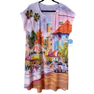 Ellen Negley Art & Soul Lightweight Multicolor Shift Cover Up Dress Size Large